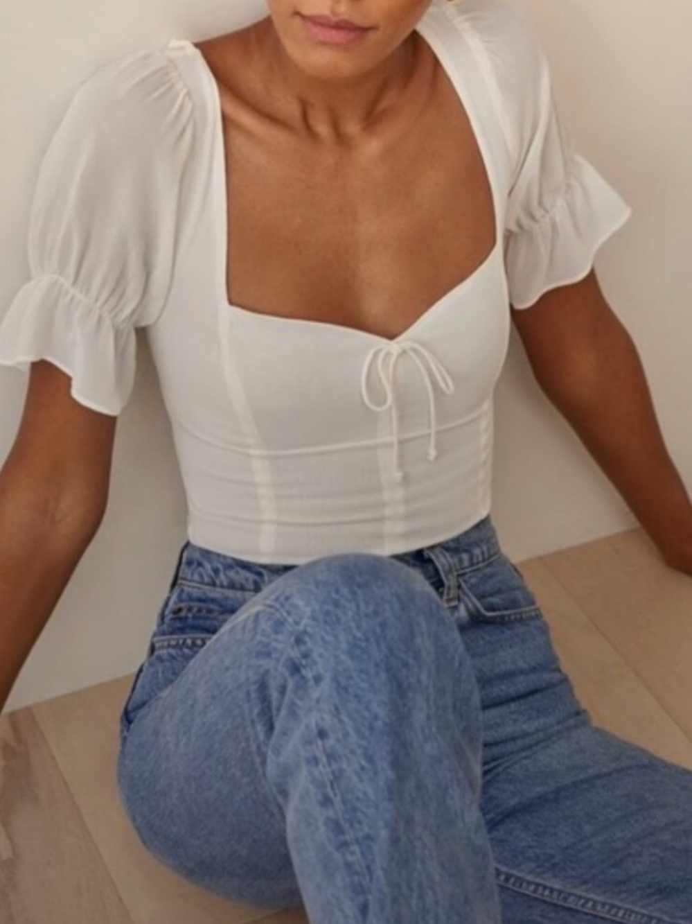 •Reformation• white delevan puff sleeve top